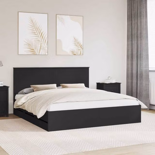 Berkfield Home Modern Bed Frame with Drawers in Black, Engineered Wood, 200 x 200 cm – 1