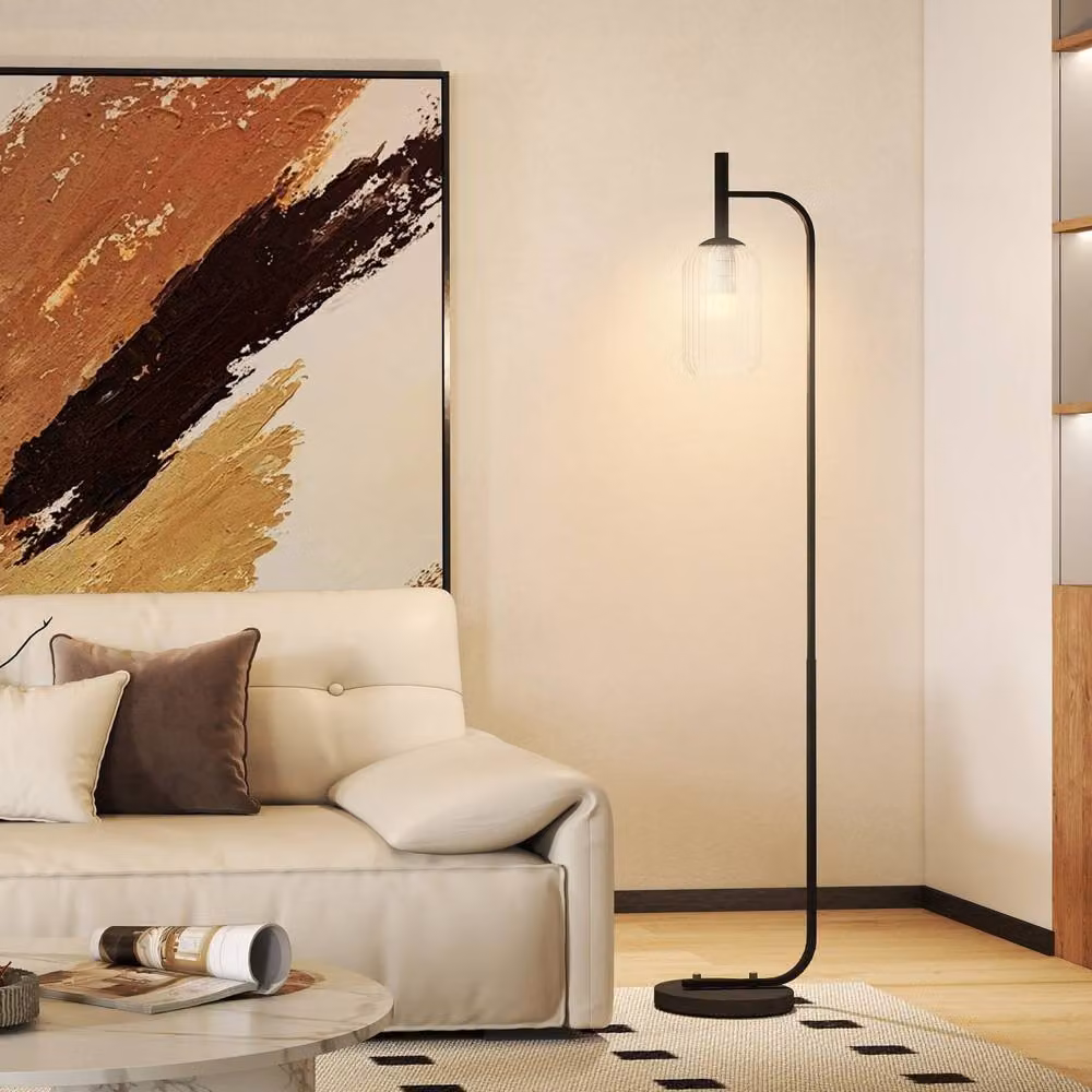 Wyld Haus Line Metal Black Retro Floor Lamp with Transparent Ribbed Glass Shade, H 152 cm x W 25 cm x D 14 cm – 3