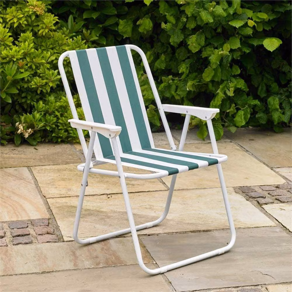FLAVORA Green Striped Folding Garden Patio Deck Chair with Armrests – 3