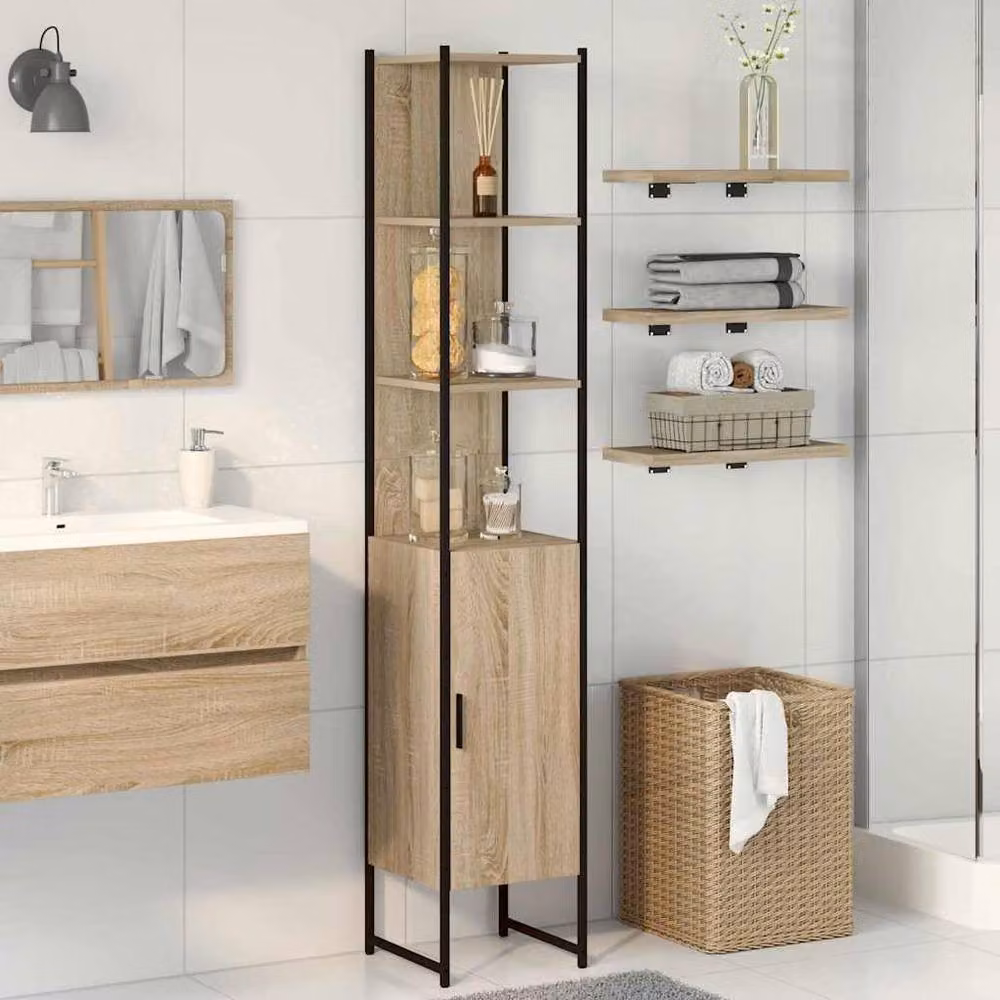 Berkfield Home Sonoma Oak Bathroom Cabinet in Light Brown, W/D/H: 30 x 30 x 185.5 cm – 2