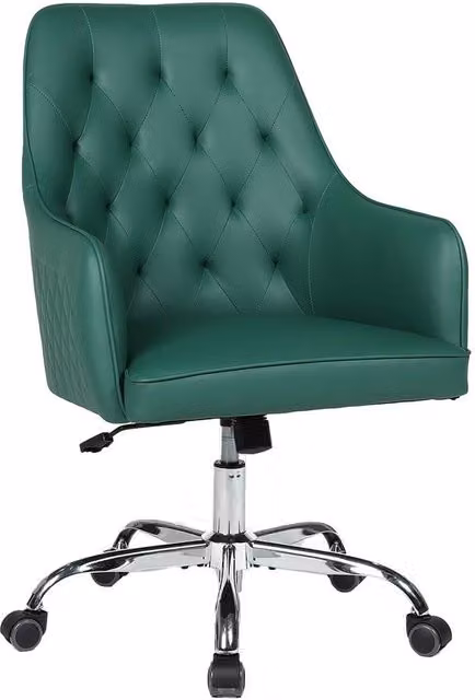 FURNITURE ONE Swivel Desk Chair in Green with Adjustable Height and Synthetic Leather Upholstery