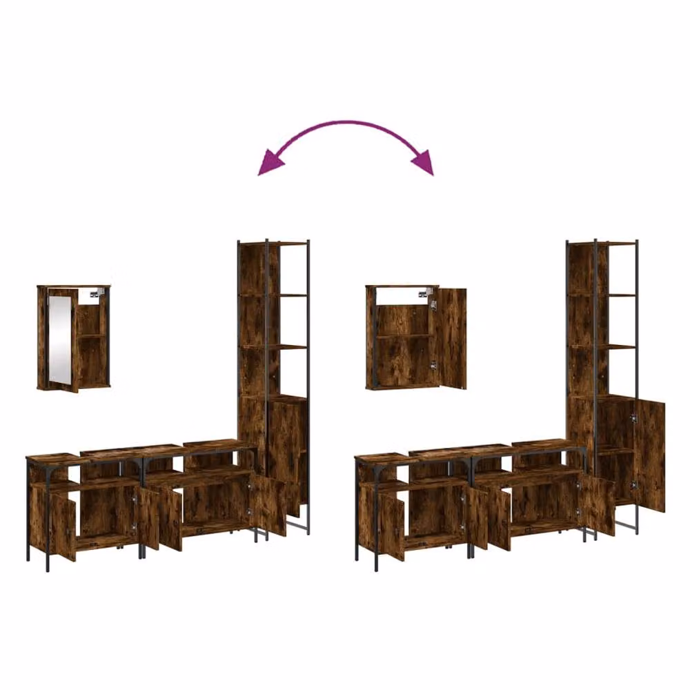 Berkfield Home 4 Piece Brown Smoked Oak Industrial Bathroom Furniture Set with Mirror Cabinet and Vanity Unit – 4