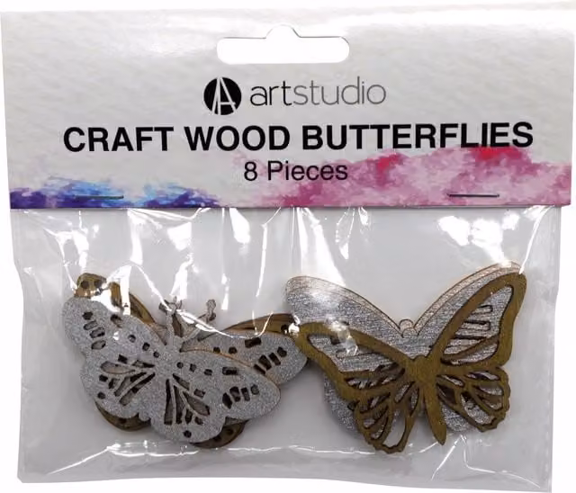Art Studio 8 Piece Silver Craft Wood Butterflies