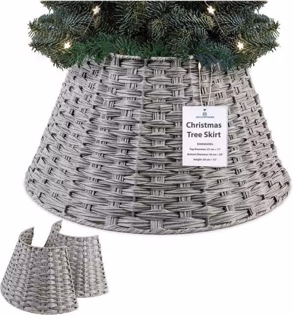 Deco Express Round Tabletop Christmas Tree Skirt in Grey and Multicolour – 1