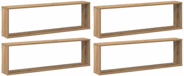 Berkfield Home Artisan Oak Wall Cube Shelves, 4 Piece Set in Light Brown, W/D/H: 100 x 30 x 15 cm