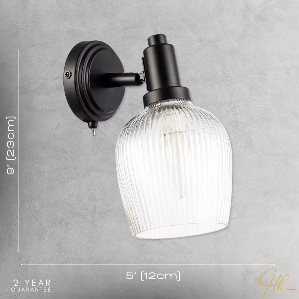 Happy Homewares Matte Black Switched Wall Light with Transparent Glass Shade – 3