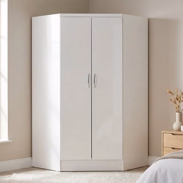Seconique Nevada 2 Door Corner Wardrobe in White Gloss