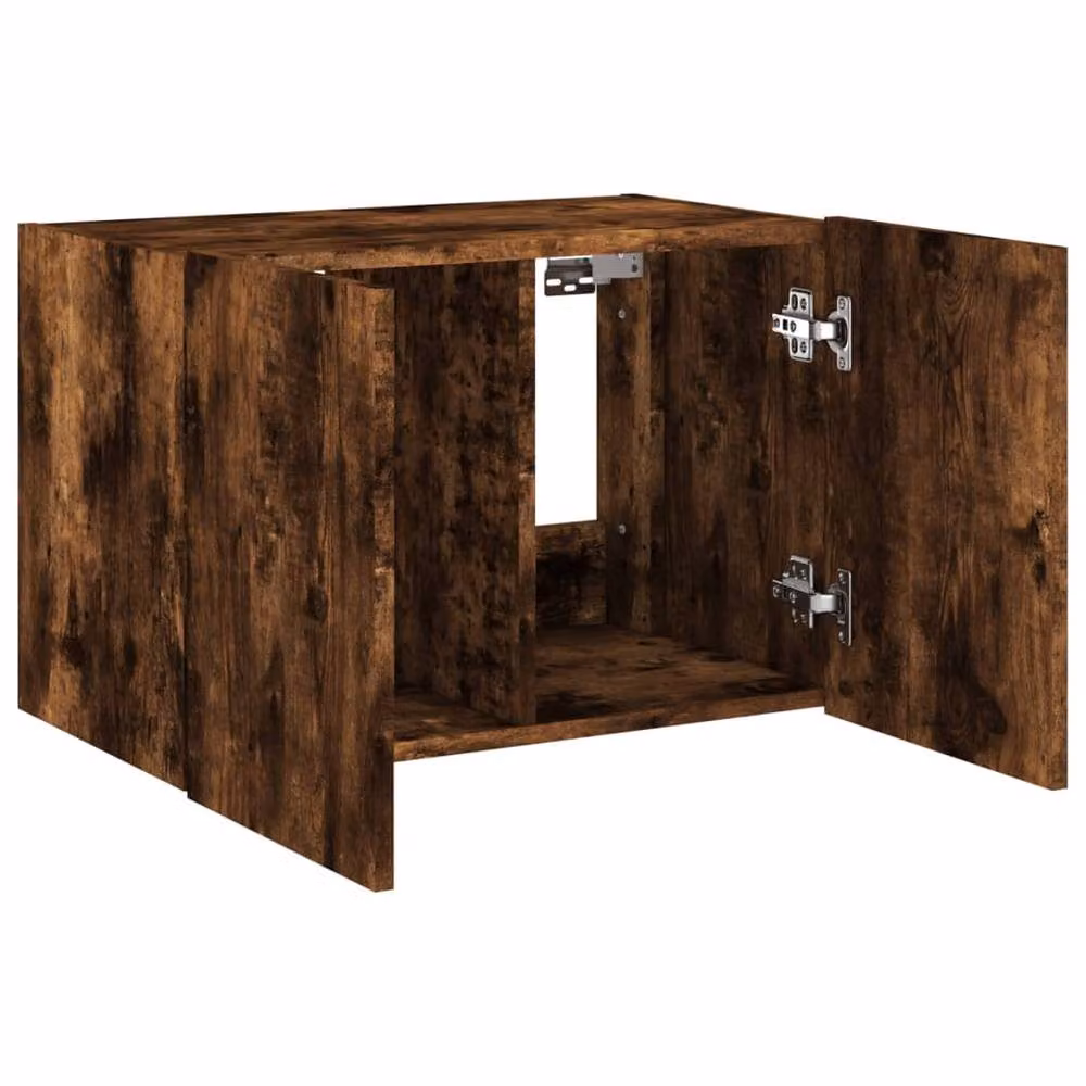 Berkfield Home TV Wall Cabinet with LED Lights in Smoked Oak Brown, W: 60 cm, D: 35 cm, H: 41 cm – 7
