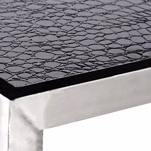 Premier Housewares Rectangular Mirror Coffee Table with Silver Crocodile Effect Detail and Black Metal Legs – 5