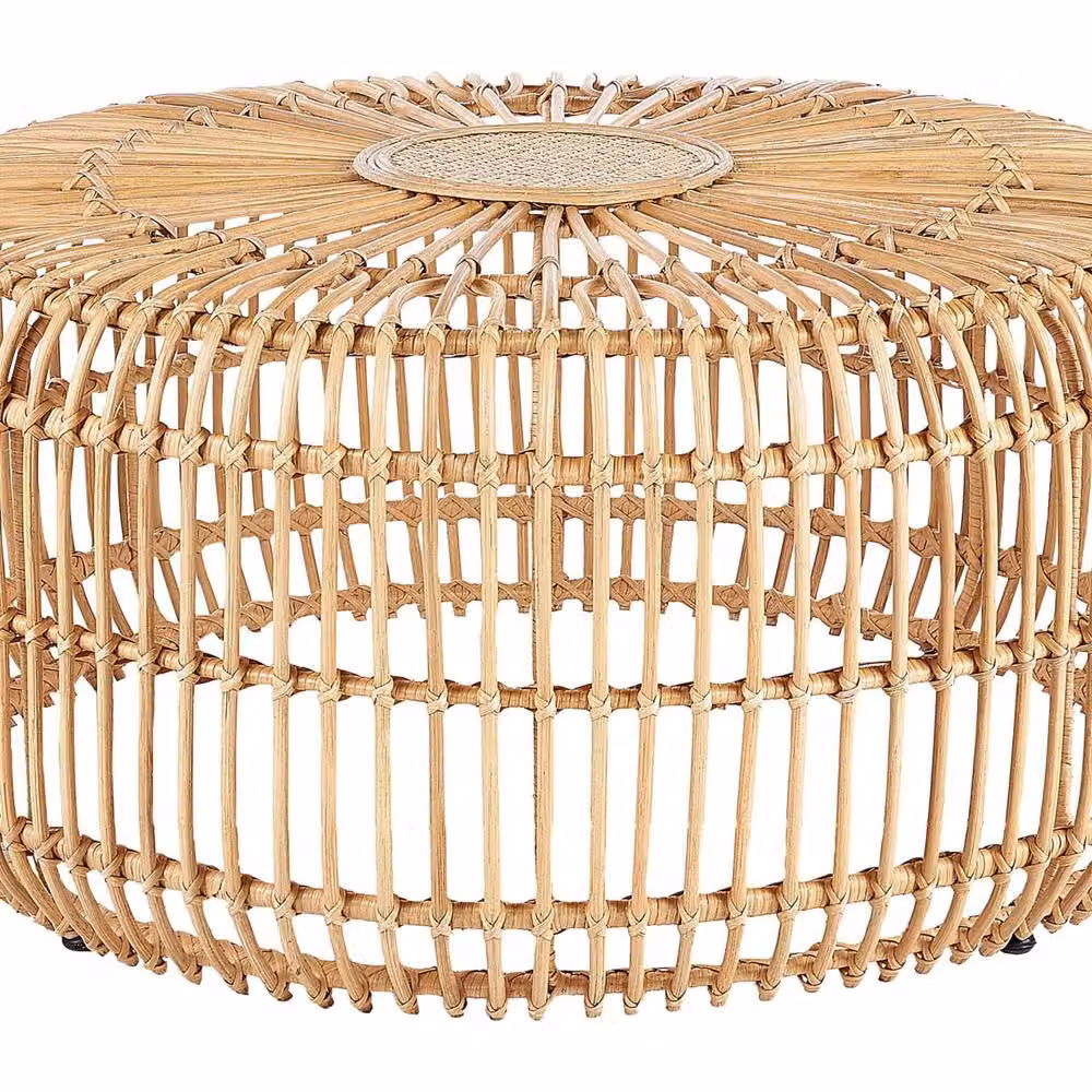 Wyld and Coco Handmade Rattan Round Coffee Table in Beige, Diameter: 85 cm, Height: 40 cm – 2