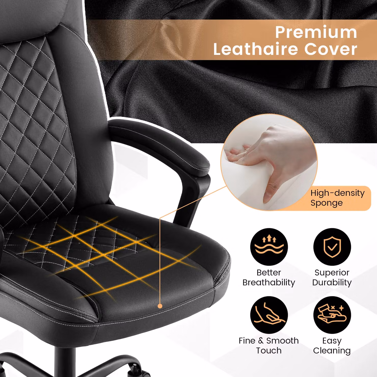 Costway Black Synthetic Leather Swivel Executive Office Chair with Headrest and Armrests – 3