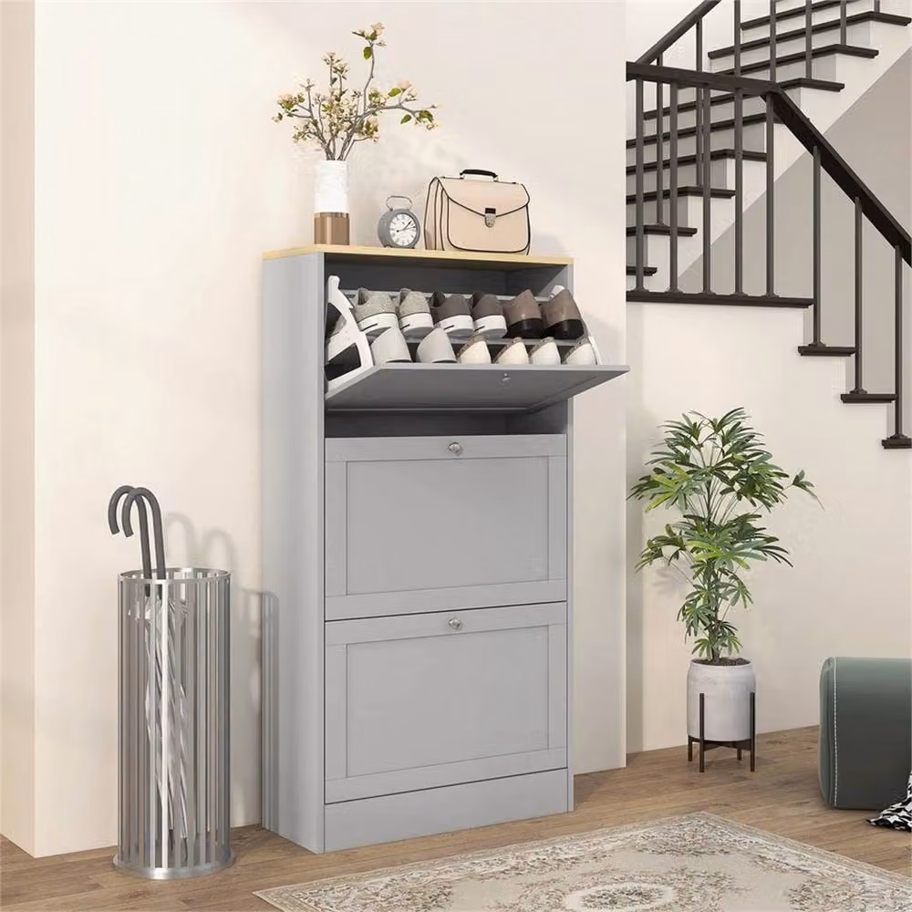Nordara Modern Wall Mounted Grey Shoe Cabinet with Tilting Compartments W/D/H: 115 x 60 x 23.5 cm – 4