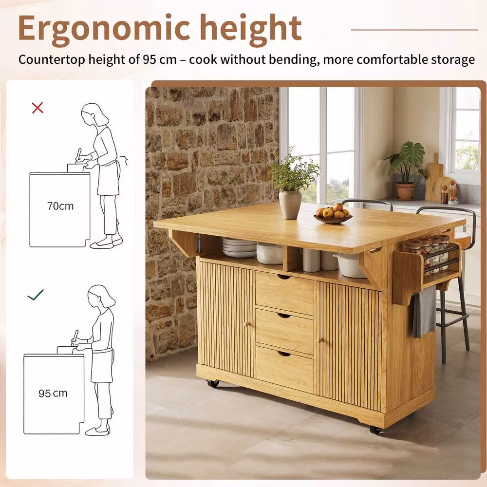 Rolipo Foldable Kitchen Island Serving Trolley in Brown – 4