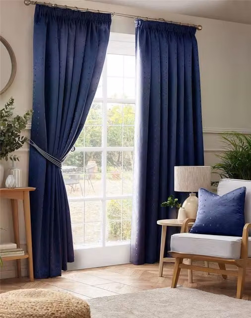 Livinluxury Blue Pencil Pleat Fabric Panel Curtains, W: 117 cm, H: 183 cm – 2
