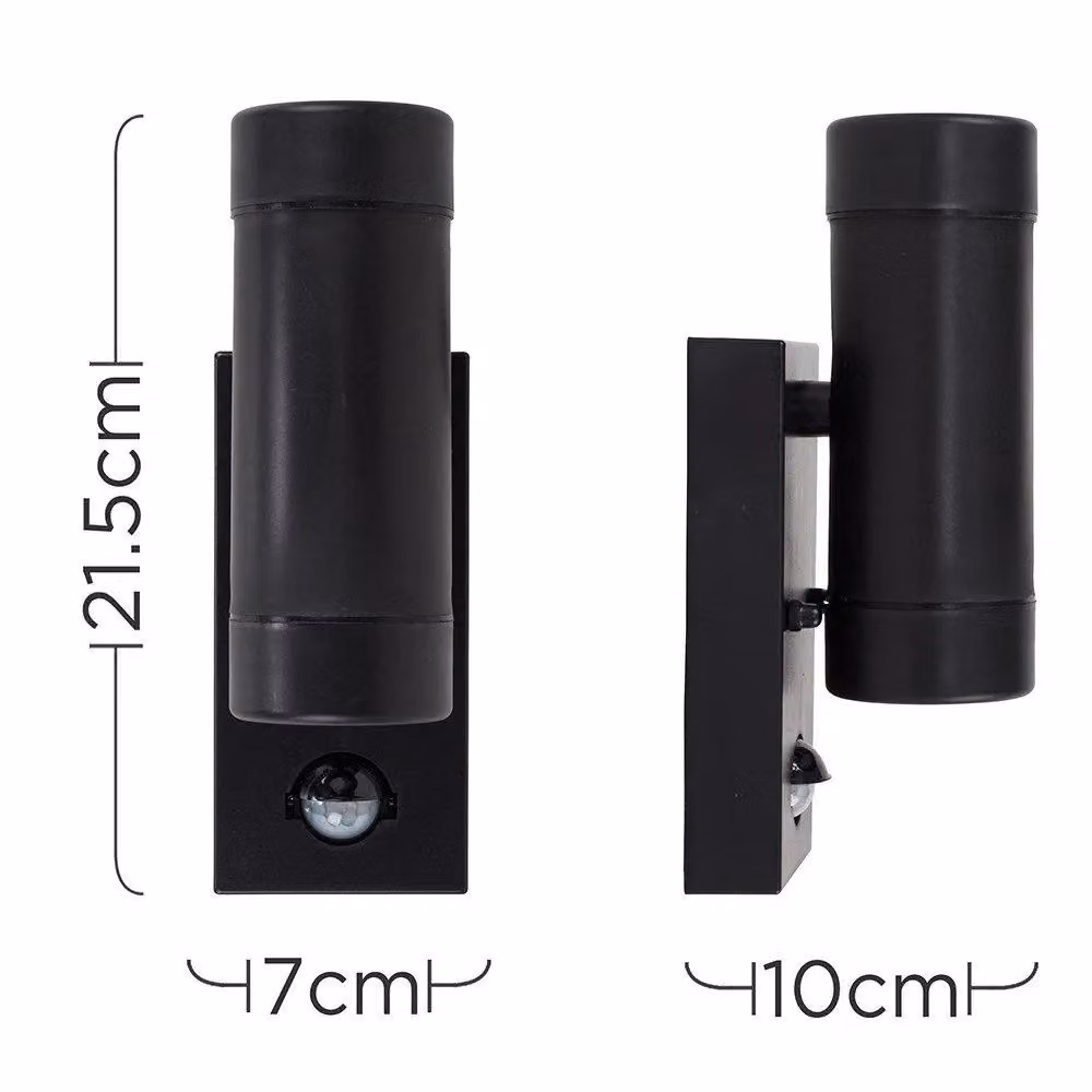 MiniSun Modern Black Up/Down LED Outdoor Wall Light with PIR Motion Sensor, GU10, IP44, Mains Wired – 6