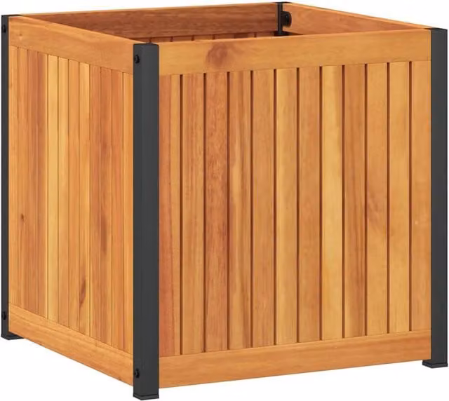 Berkfield Home Brown Acacia Wood and Steel Garden Planter Tub W/D/H: 45 x 45 x 44 cm