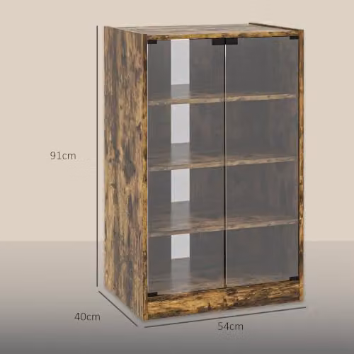 HOMCOM 4-Tier Hi-Fi Record Player Stand with Glass Doors and Internal Shelves, Rustic Brown – 5