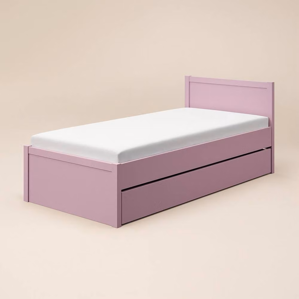 Flair Oli Single Wooden Bed with Drawers in Pink, White and Oak – 2