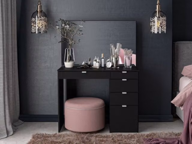 Birlea Ava Black 5 Drawer Dressing Table and Mirror
