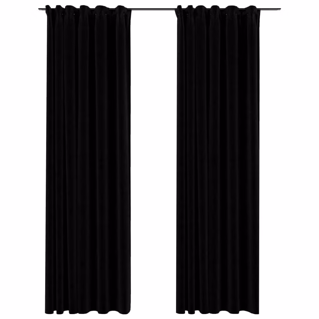 Berkfield Linen-Look Blackout Curtains with Hooks, 2 Pack, Black, W: 140 cm, H: 245 cm – 2