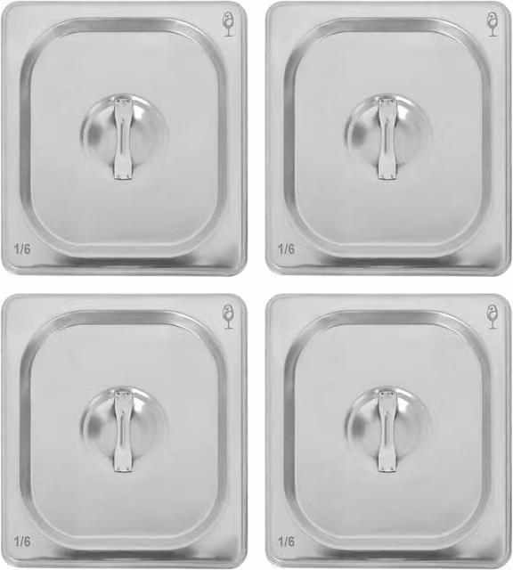 Argon Tableware Stainless Steel Gastronorm Container Lids 1/6, Pack of 4, Silver – 1