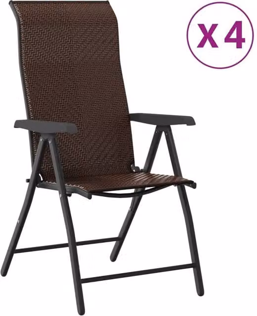 Berkfield Home Set of 4 Brown Poly Rattan Folding Garden Chairs