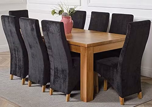 Thats Furniture Dakota Oak Dining Table and 8 Lola Black Fabric Chairs Set, W: 182 cm, D: 92 cm, H: 77 cm – 1