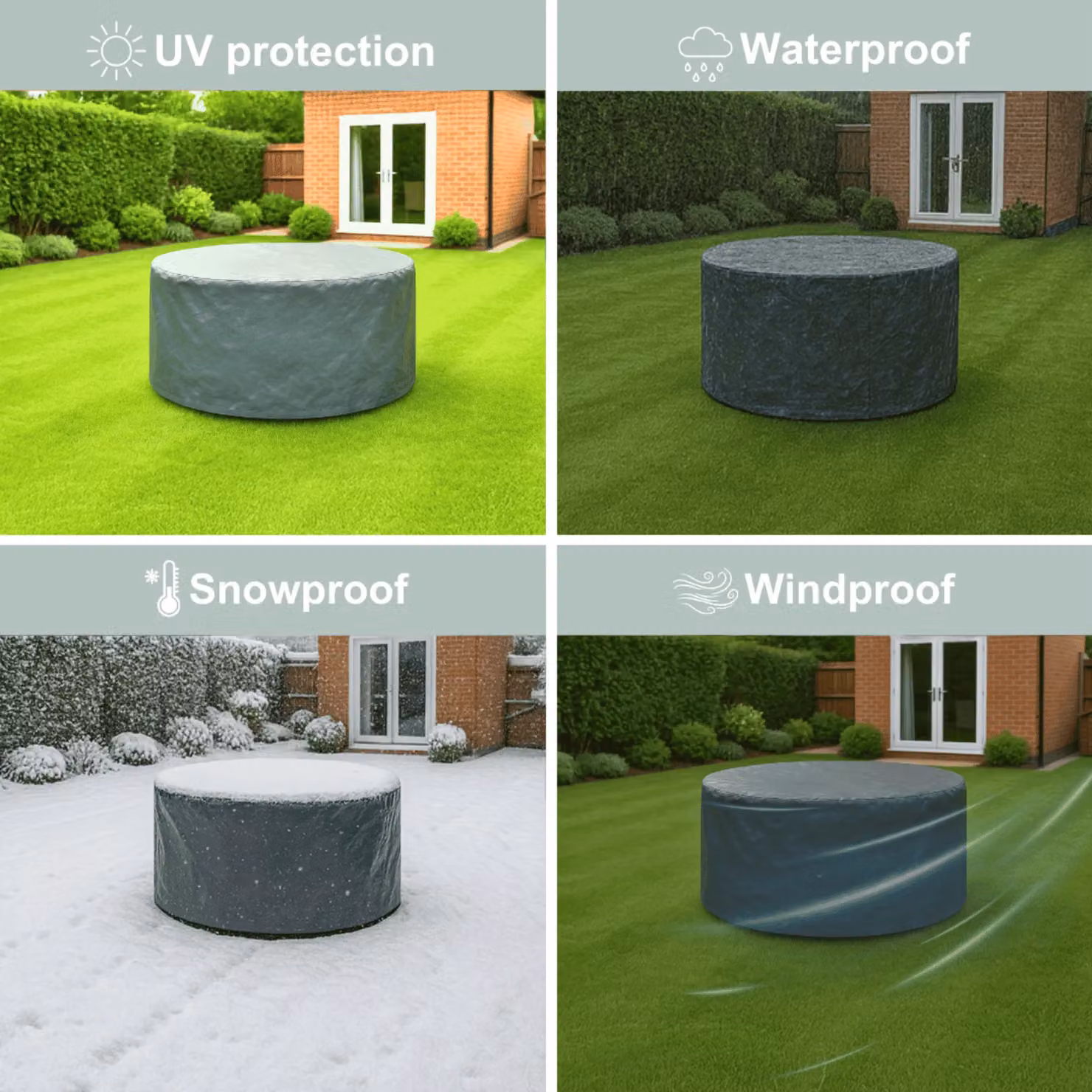 Home Source Duracover Round Patio Cover in Grey, Waterproof and UV Resistant, W: 140 cm, H: 94 cm – 4