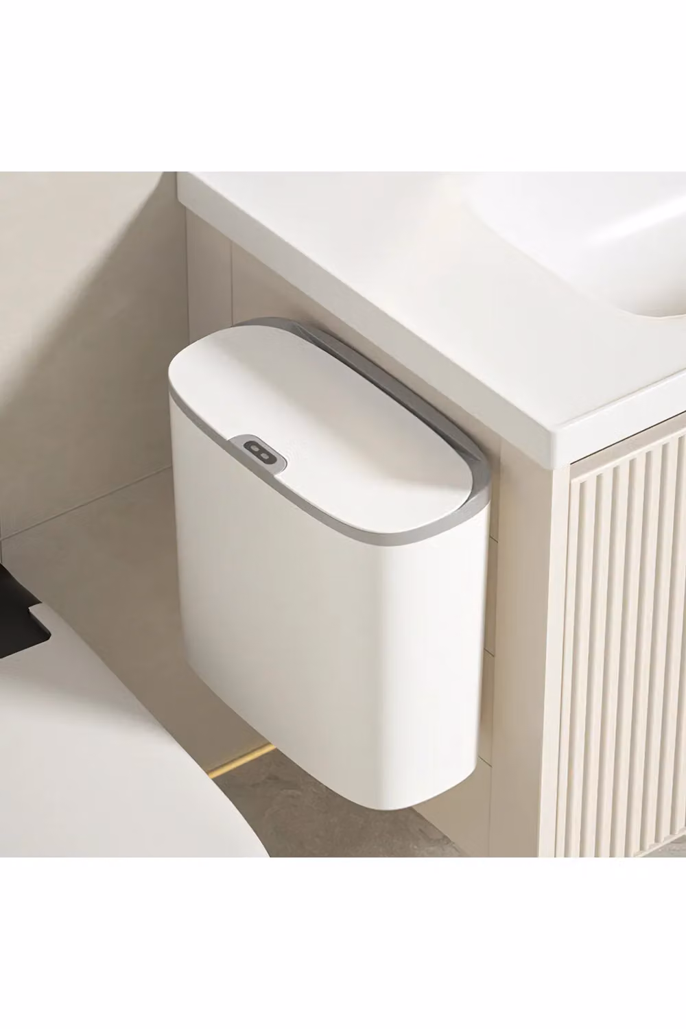 Living and Home Wall-mounted Automatic Sensor Smart Waterproof Rubbish Bin in White – 2