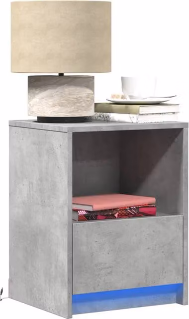 Berkfield Home Set of 2 Modern Bedside Cabinets with Integrated LED Lights in Concrete Grey – 1