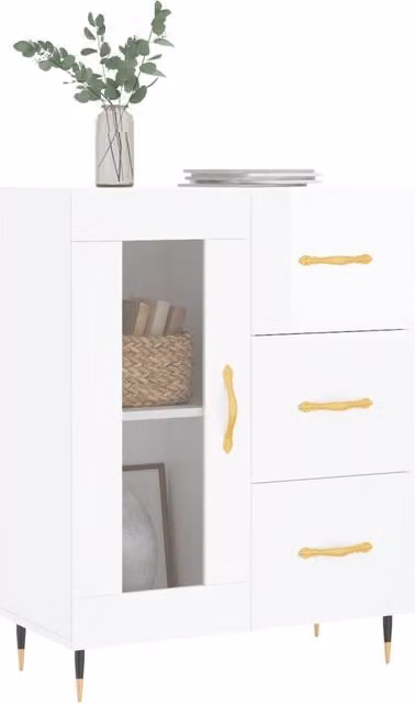 Berkfield Home Modern High Gloss White Sideboard W: 69.5 cm, D: 34 cm, H: 90 cm