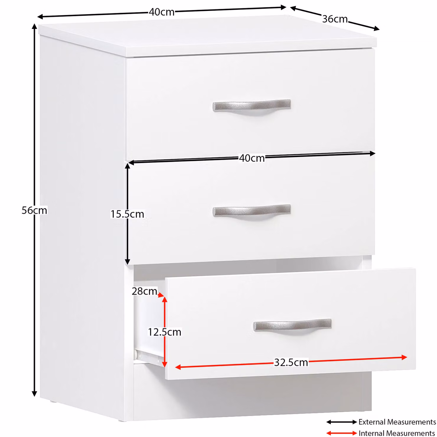 Vida Designs Riano 3 Drawer Bedside Cabinet in White – 2
