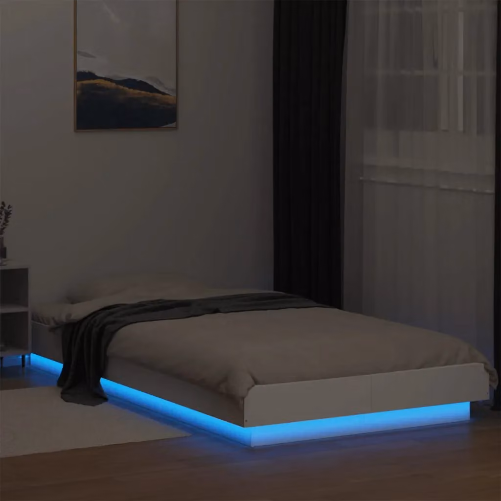 Berkfield Home Modern White Bed Frame with LED Under-Bed Lighting and USB Charging Port, W: 100 cm, D: 200 cm – 3