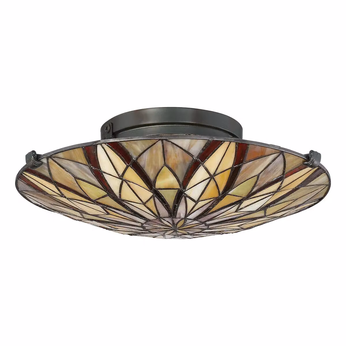 Loops Tiffany Style Semi Flush Ceiling Light in Bronze with Multicolour Transparent Glass, E27 60W LED Compatible – 2