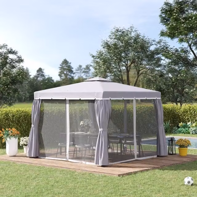 Outsunny Dark Grey Patio Gazebo Canopy Garden Pavilion Tent W/D/H: 300 x 300 x 300 cm
