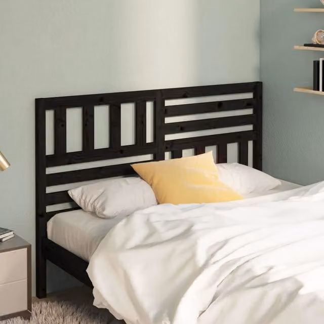 Berkfield Home Rustic Solid Pine Bed Headboard in Black, W: 126 cm, D: 4 cm, H: 100 cm
