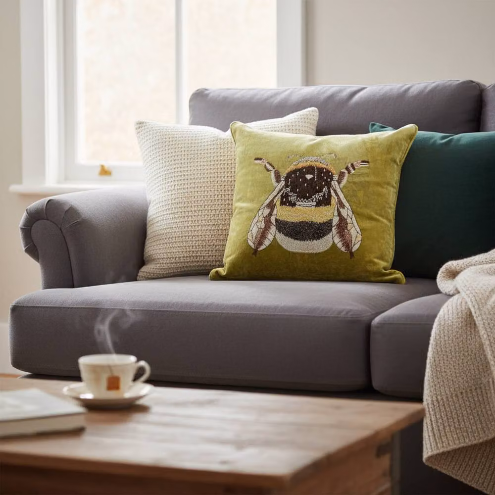 Four Candle Handmade Embroidered Cotton Cushion with Filling, Multicolour Green Animal Design, W/D/H: 45 x 45 x 45 cm – 2