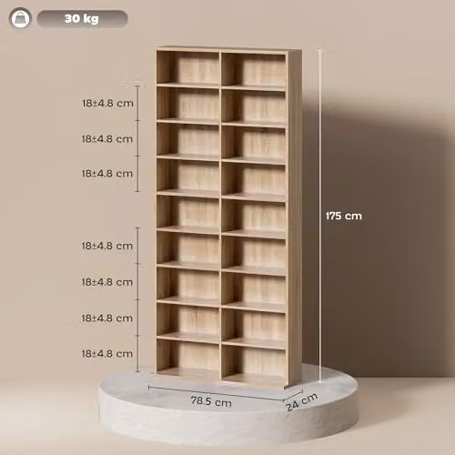 HOMCOM Cube Storage Unit with Adjustable Shelves and Media Compartments, Natural Brown, H 175 x W 78.5 x D 24 cm – 5