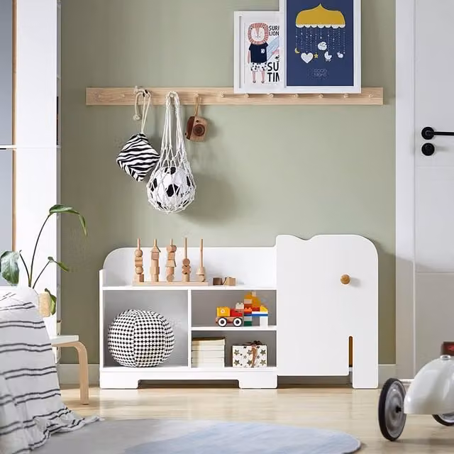 SoBuy Elephant Shape Toy Storage Unit in White Lacquered Wood