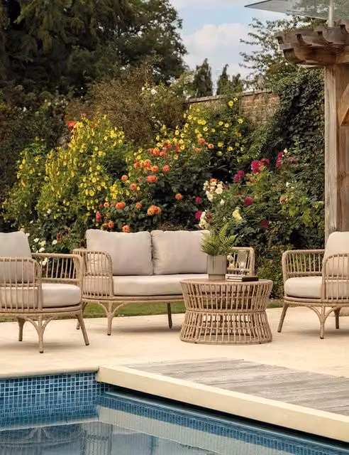 Gallery Direct Agadir 4 Seater Lounge Set in Natural Acacia Wood and Rattan with Beige Cushions