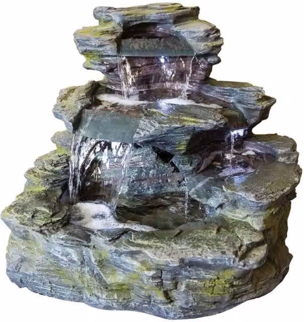 Primrose Garda Stone Falls Cascading Tabletop Water Feature with Lights in Brown