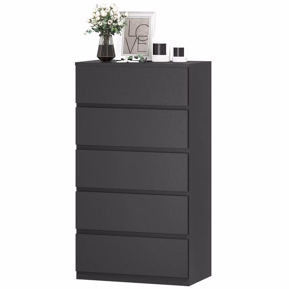 STILVORA Modern 5-Drawer Chest of Drawers with Soft-Close Drawers and Handle-Free Design in Matt Black – 3