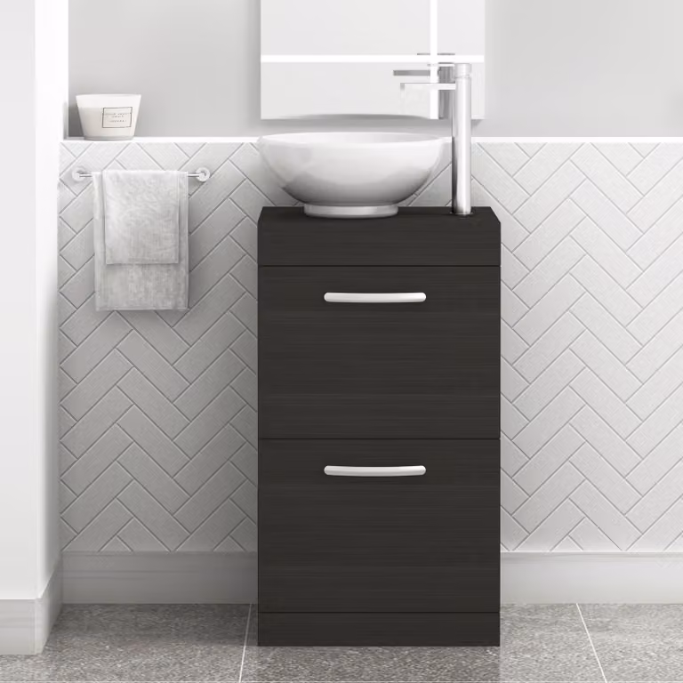 Breeze Hale 500mm Floor Standing 2 Drawer Vanity Unit with Countertop Basin in Matt Black by Royal Bathrooms