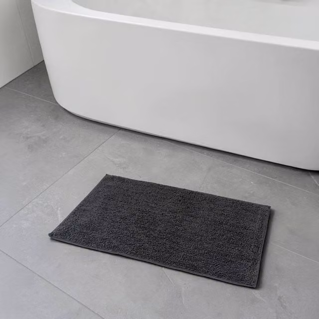 Showerdrape Andorra Grey Cotton Non-Slip Rectangular Bath Mat W: 80 cm, D: 50 cm