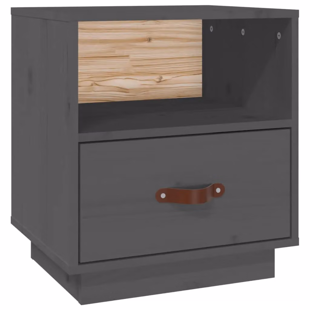 Berkfield Home Grey Solid Wood Pine Bedside Cabinet W: 40 cm, D: 34 cm, H: 45 cm – 2