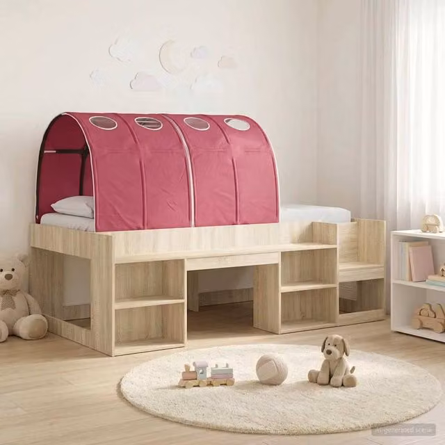 Berkfield Home 3-Piece Bed Frame with Tunnel in Sonoma Oak and Red Engineered Wood, Brown – 1