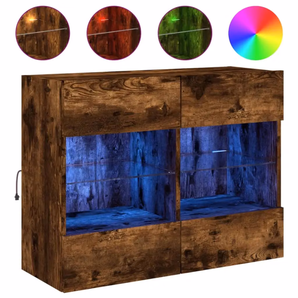 Berkfield Home Modern Wall Mounted TV Cabinet with LED Lights in Smoked Oak Brown, W/D/H: 78.5 x 30 x 60.5 cm – 2