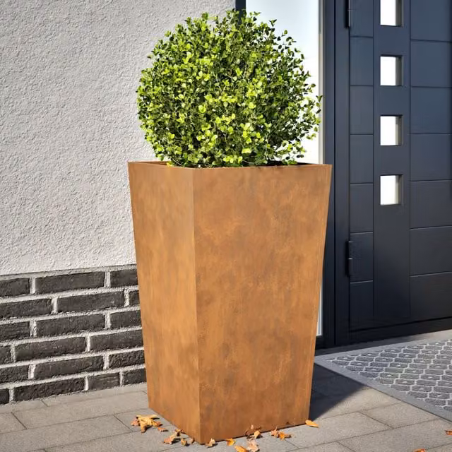 Berkfield Home Garden Corten Steel Planter Tubs in Brown, 2 Pack, W/D/H: 45 x 45 x 75 cm – 1