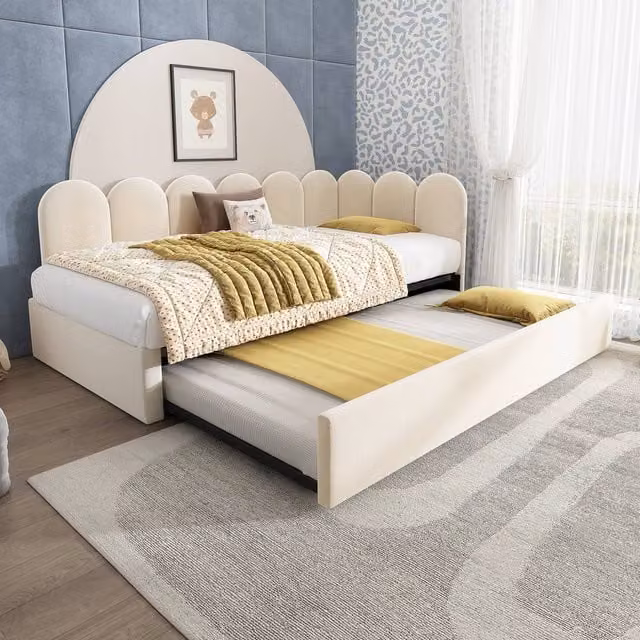 Matteo Beige Velvet 3FT Single Sofa Daybed with Pull-Out Bed, W: 90 cm, L: 190 cm
