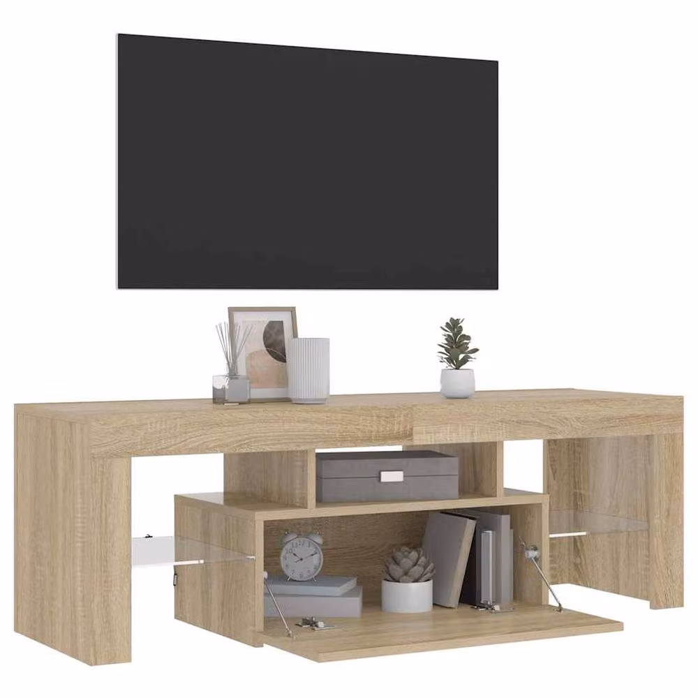 Berkfield Home Modern TV Cabinet with LED Lights in Sonoma Oak and Light Brown, W/D/H: 120 x 35 x 40 cm – 5